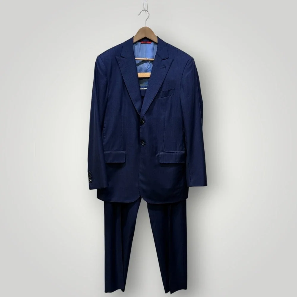 Isaia Napoli Men Blue Pinstripe 160's Aquaspider Wool Suit 52 IT 42 US 8R